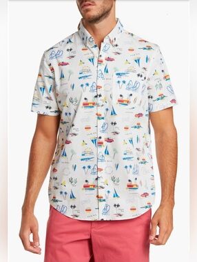 An Original Penguin White Cali Road Trip Button Down Camp Shirt Size Large